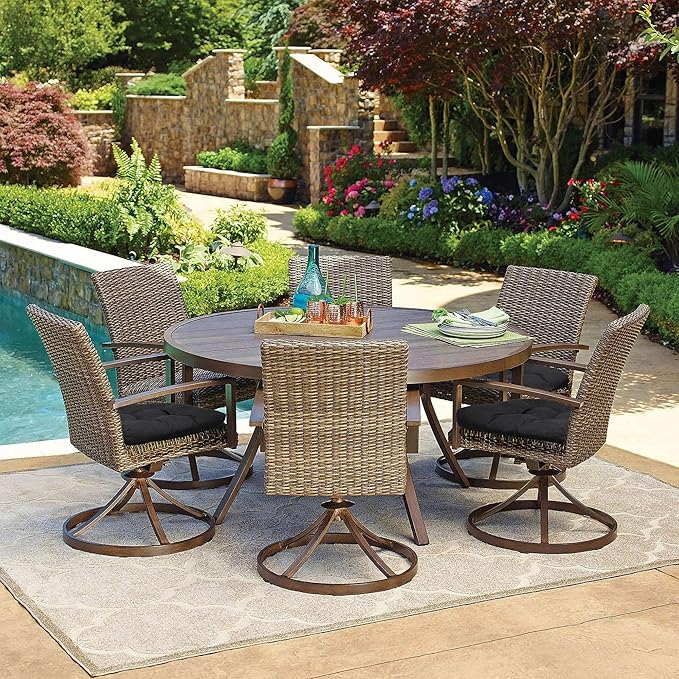 RACE LEAF Outdoor Cushions 17" x 17" Patio Chair Seat Pads, Set of 2 Thick Fill Tufted Square Patio Cushions, Water-Resistant Olefin Chair Seat Cushion with Ties for Non-Slip Support, Black