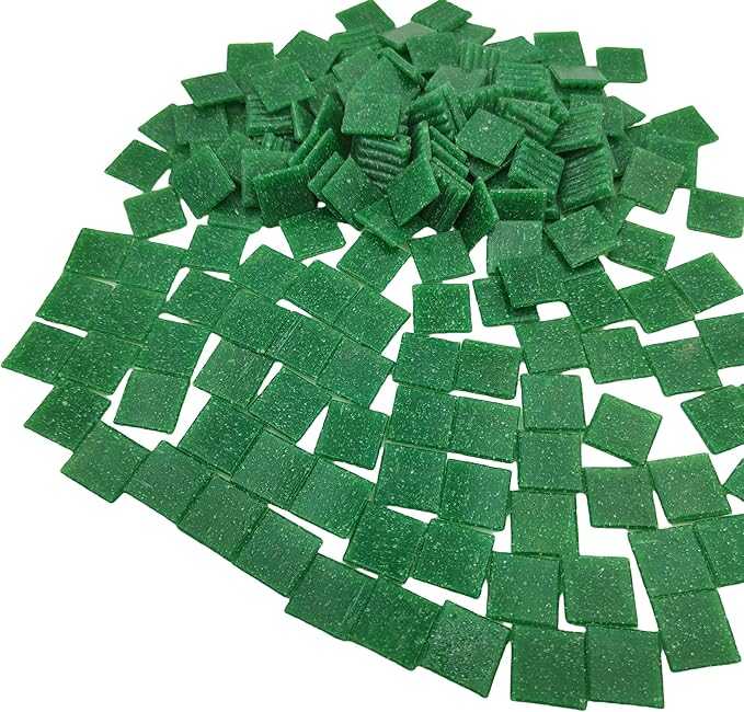 3/4 inch Quartz Glass Mosaic Tiles for Crafts, 1.1 LB, Square Mosaic Pieces for DIY Picture, Home Mosaic Decoration (Green)
