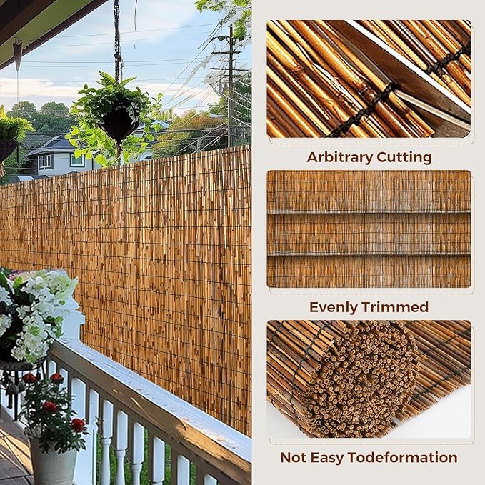 Natural Reed Fencing, Eco-Friendly Reed Fence, 5 feet High x 13.1 feet Long, Reed Screen for Backyard Patio Garden and More,Brown…