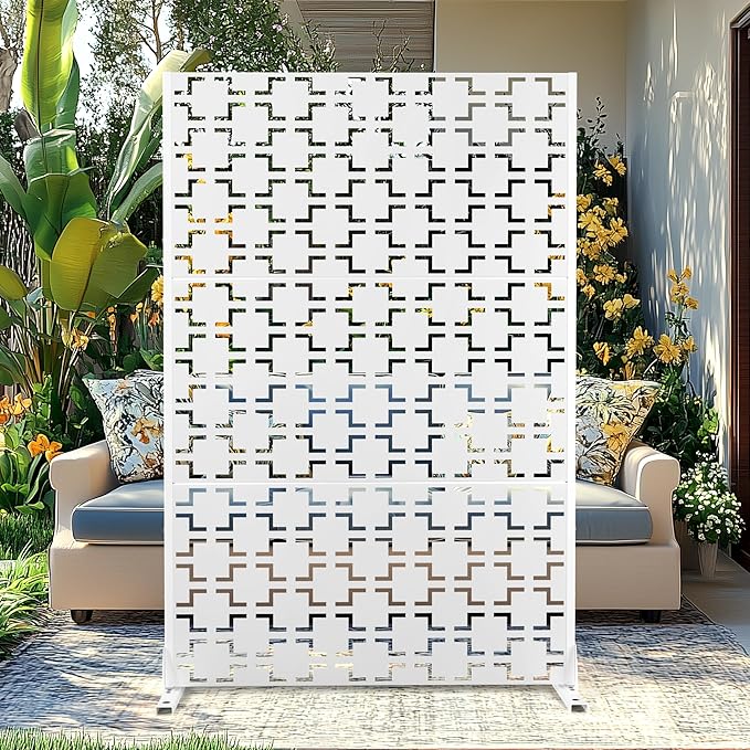Outdoor Privacy Screen,72" H×47" W Metal Privacy Screen, Freestanding Privacy Fence Panels for Patio