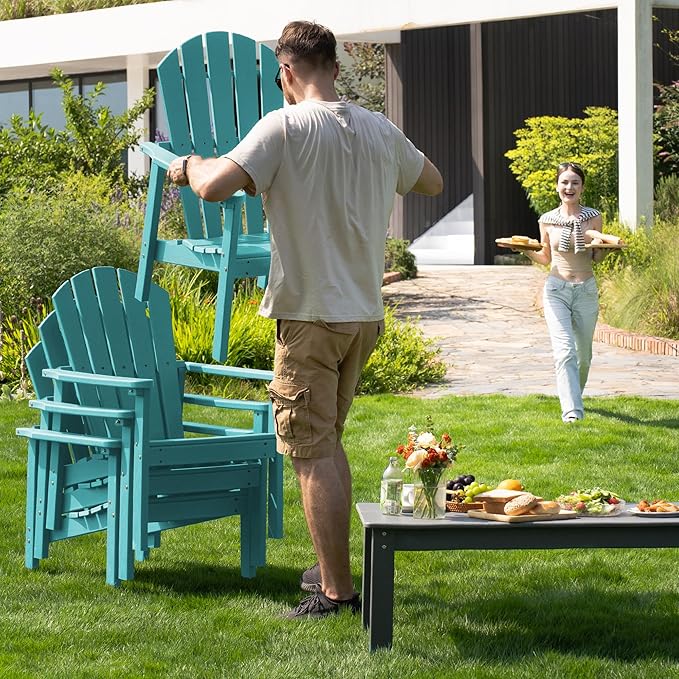 Stackable Adirondack Chair Set of 2, HDPE Outdoor Patio Chair - Durable and Space Saving, Suitable for Porches, Lawns or Garden, Aruba