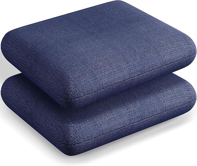 Codi Patio Chair Cushions 19x19 Inch, Waterproof Seat Cushion for Outdoor Furniture with Textured Fabric, Handles & Adjustable Straps, Fade Resistant - Set of 2, Navy Blue