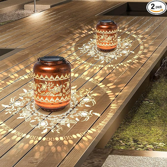 2Pack Bee Solar Lanterns Outdoor Hanging Waterproof Lanterns Garden Decor Christmas Gifts for Women Mom Grandma Metal Solar Lights Decoration Outside for Yard, Patio,Pathway Landscape