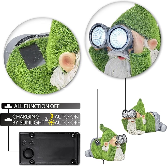 TERESA'S COLLECTIONS Funny Christmas Resin Outdoor Decorations for Yard with Solar Lights, Large Cute Flocked Garden Gnomes for Front Porch Patio, Ideal Gift for Women and Man 7.1"