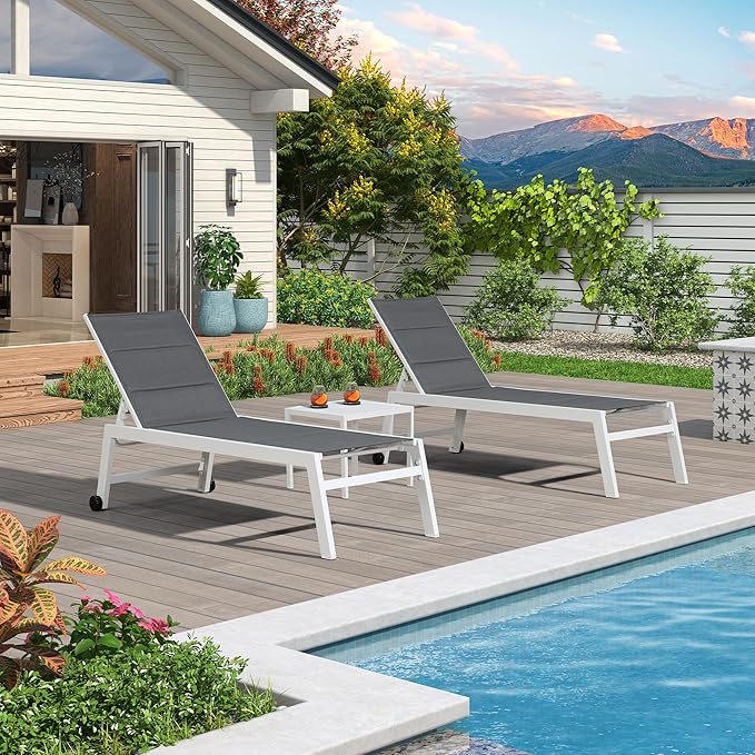 PURPLE LEAF Lounge Chair Pool Chaise Lounge Outdoor Grey 2 Sets