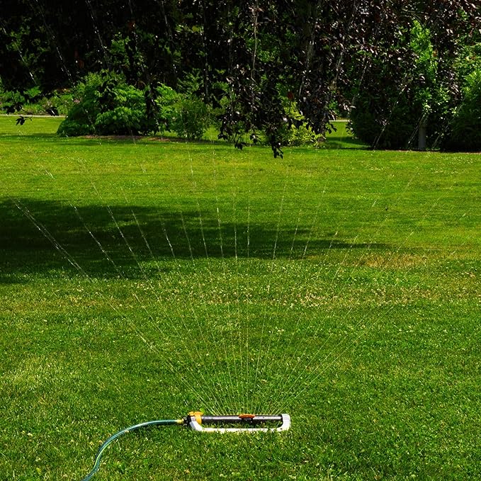 Melnor 65154AMZ XT Turbo Oscillating Sprinkler, Metal Base, 4,500 sq. ft., Quick Connect Bundle, 3-Way Adjustable, Black, Yellow