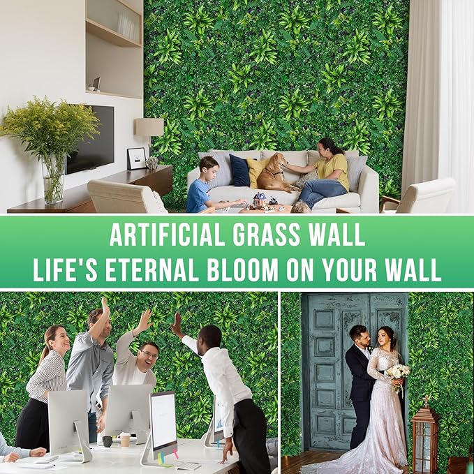Artificial Boxwood Panels, Grass Wall Panels 20"x20"(16pcs), Privacy Hedge Fence Screen with UV Protection, Fake Greenery Backdrop for Indoor Wedding and Outdoor Garden Backyard