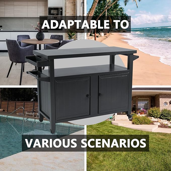 Kozyard BBQ Grill Storage Cart/Bin, Grill Carts Outdoor Storage Cabinet with Wheels, Cooking Prep BBQ Table for Patio Island Home Party Bar (Grey)