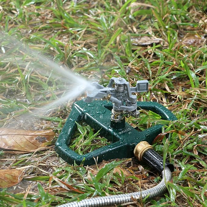 STYDDI Heavy Duty Impact Pulsating Sprinkler for Yard, All Metal Adjustable Rotating Circular Impulse Lawn Sprinkler for Medium to Large Areas, Lawn and Garden, Coverage up to 5,800 Sq. Ft