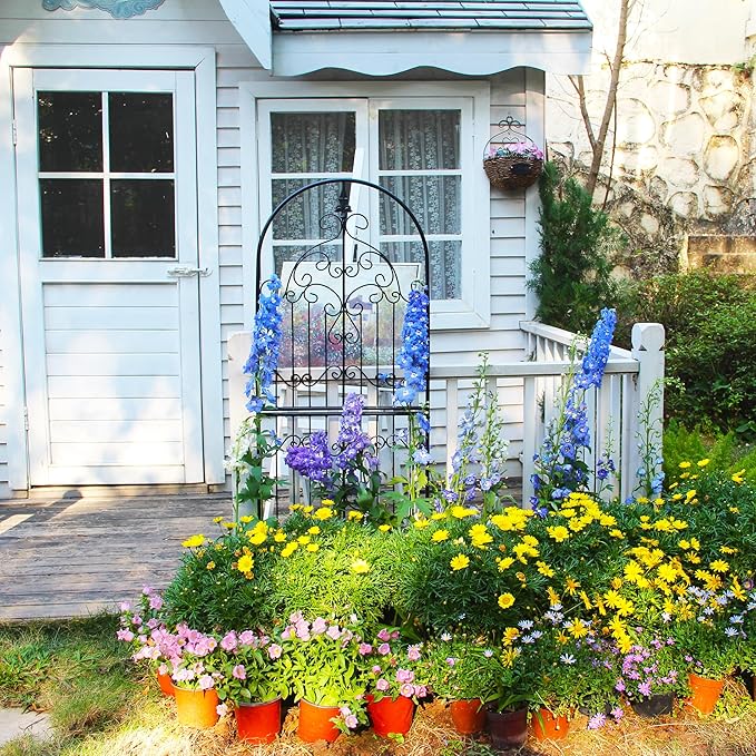 Trellis for Climbing Plants 70.8" H x 25.6" W Metal Wrought Iron Outdoor Wall Panel for Vines Flowers Elegant Accent Decorative Garden Structure