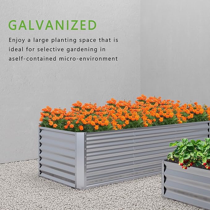 2PCS 8x4x1FT Galvanized Raised Garden Bed,Planter Raised Beds-Metal Garden Box,Large Plant for Outdoor Planting, Vegetables Bed,Flower,Herb-Sliver