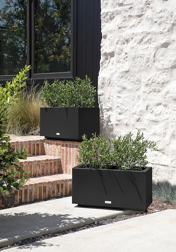 Veradek Block Series Long Box Planter - Large Rectangular Planter for Indoor or Outdoor Patio/Porch | Durable All-Weather Use with Drainage Holes | Modern Décor for Tall Plants, Flowers or Shrubs