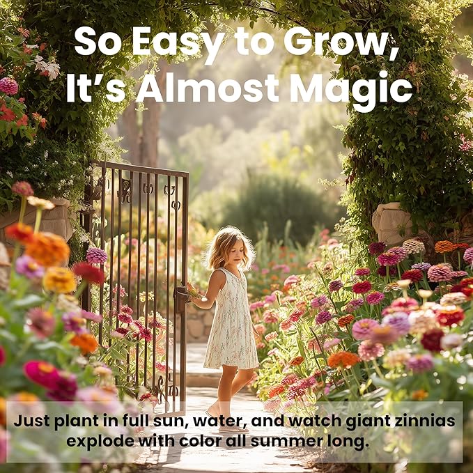 NatureZ Edge Zinnia Seeds for Planting Outdoors – California Giants Flower Seeds, Bulk Semillas de Flores para Sembrar, 1 Oz