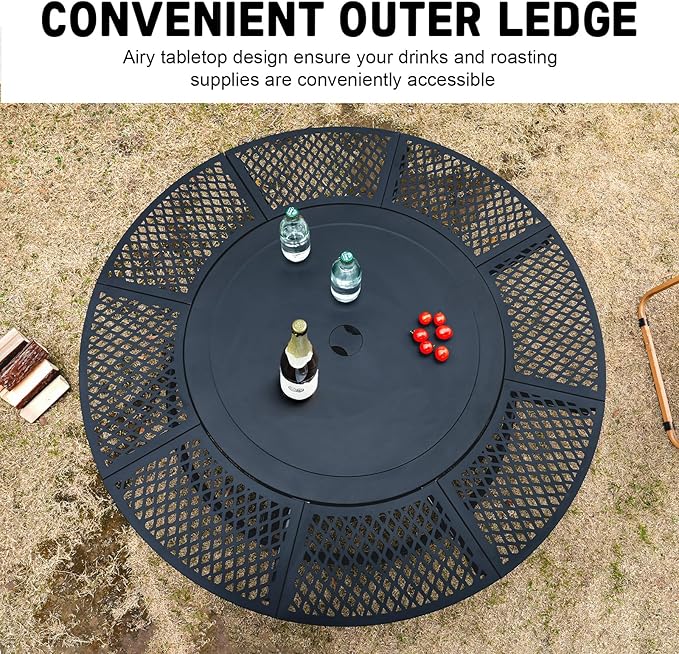 47 Inch Fire Pit with 2 Grills, Outdoor Extra Large Firepits for Outside, Wood Burning Fireplace for Camping,Picnic,Bonfire, 3-in-1 Round Metal Table with Lid for Backyard,Patio,Party