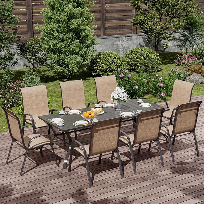 UDPATIO Patio Chairs Set of 8, Stackable Outdoor Dining Chairs with High Back, Breathable Textilene Fabric Outdoor Chair All Weather, 350LBS Capacity for Garden, Backyard (Brown)