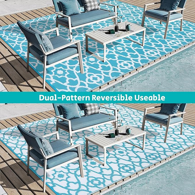 HEBE Outdoor Rug Waterproof 9x12, Plastic Straw Rug Camping Rug, Reversible Outdoor Patio Rugs RV Mat Clearance, Indoor Outside Floor Carpet for Porch,Deck,Camper,Balcony,Backyard