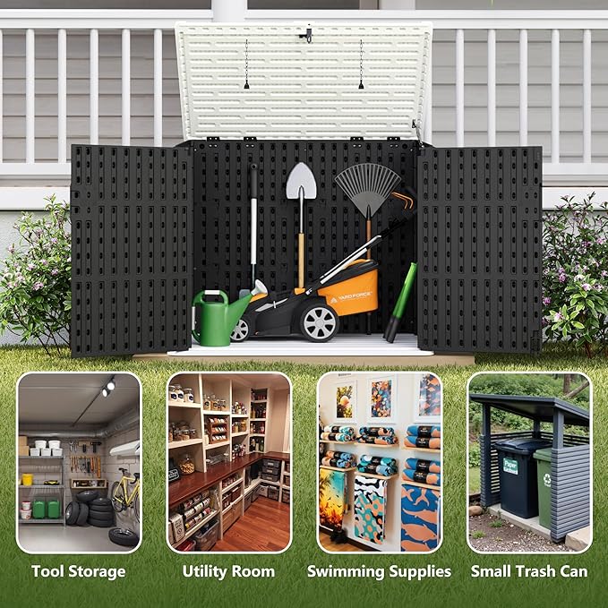 Greesum Outdoor Resin Storage Shed, 34 Cu.ft Horizontal Outdoor Storage Box Waterproof for Garden, Pool Storage, Garbage Cans, Black