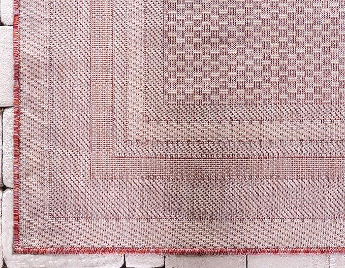 Unique Loom Outdoor Border Collection Area Rug - Soft Border (4' 1" x 6' 1" Rectangle, Rust Red/ Ivory)