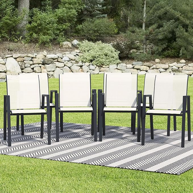 Outdoor Patio Chairs Set of 8, Oyster Beige Stackable Outdoor Chairs, Lightweight Patio Set with High Back, Metal Dining Chair for Lawn, Garden, Yard and Deck