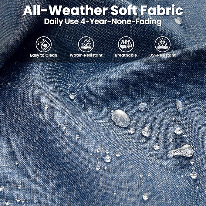 ovios 5 Pieces Patio Furniture Set, Outdoor Wicker Sofa Couch with Swivel Chairs Solar Lights Table, High Back All Weather Modern Conversation Sets, Grey Rattan, Denim Blue