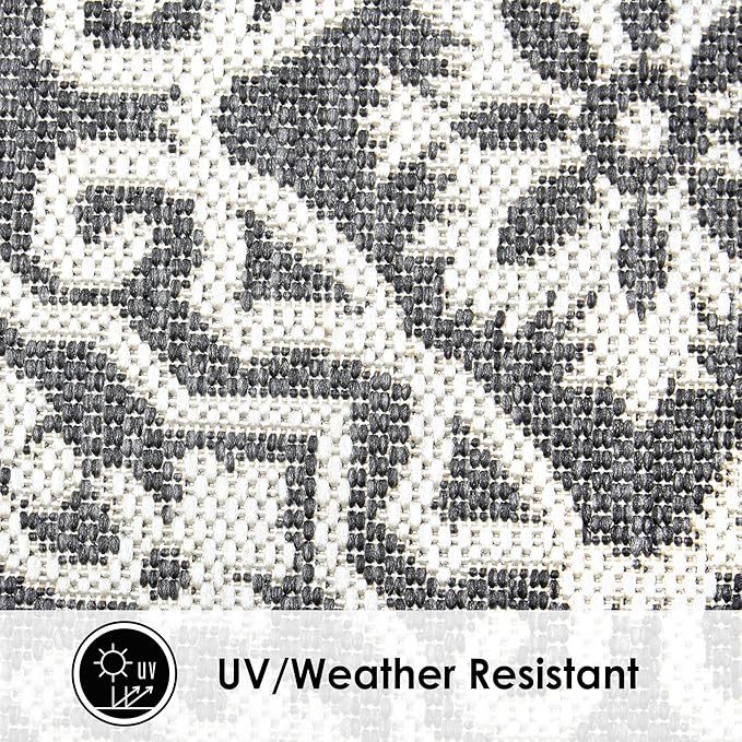 Nicole Miller New York Patio Country Julia Transitional Geometric Indoor/Outdoor Runner Area Rug, Black/Grey, 1'9"x7'2"