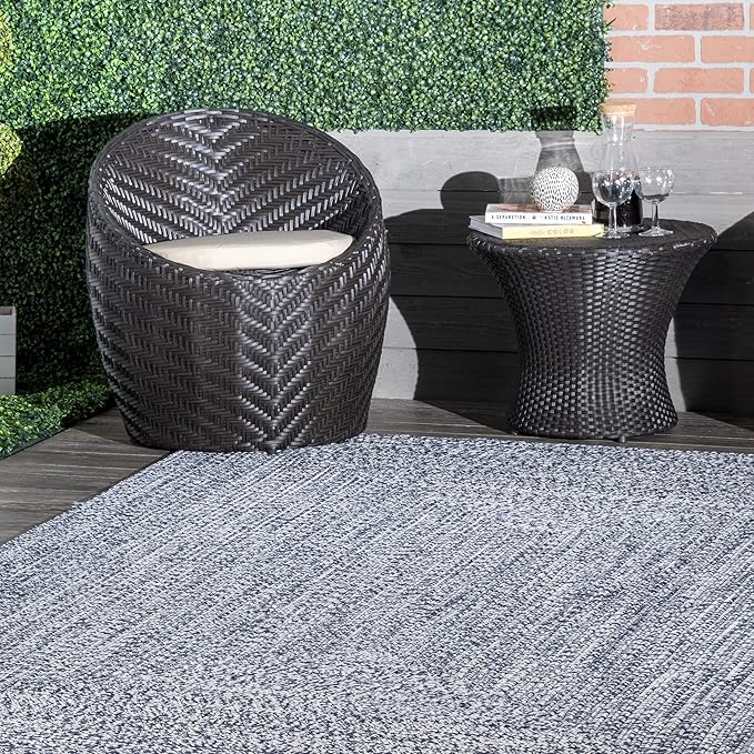 nuLOOM 2' x 14' Solid Hand Braided Indoor/Outdoor Area Rug, Pet-Friendly, High Traffic, Weather Resistant, for Patio, Balcony, Bedroom, Living, Dining Room, Wynn Navy