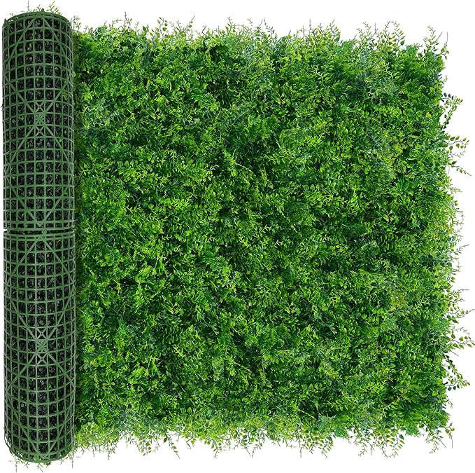 Greenery Faux Grass Wall Backdrop: 48"x128" (43 SQFT) UV-Anti Artificial Green Boxwood Panel for Patio Balcony Privacy & Ivy Fence Covering Privacy, Garden, Backyard Wall Backdrop Decor