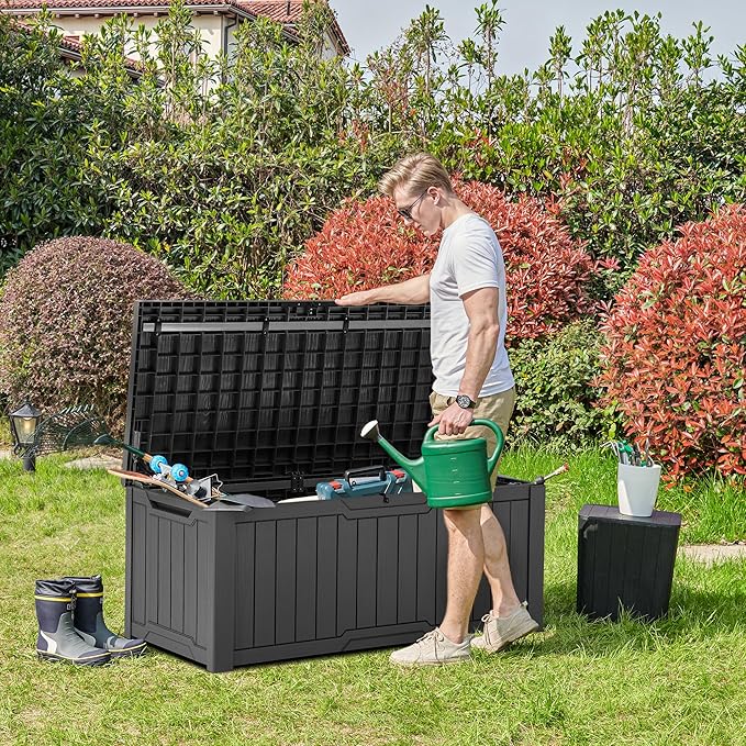 YITAHOME 120 Gallon Outdoor Storage Deck Box, Large Resin Patio Storage for Outdoor Pillows, Garden Tools and Pool Supplies, Waterproof, Lockable, (Dark Grey)