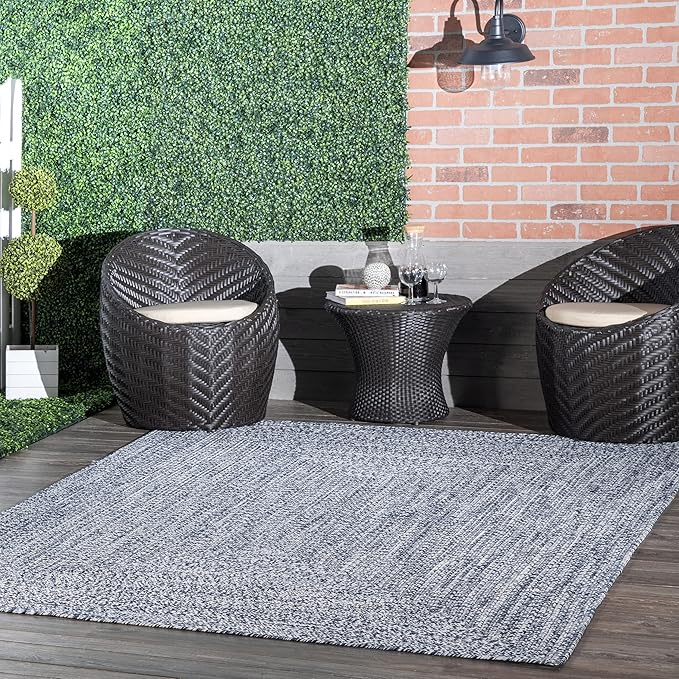 nuLOOM 2' x 14' Solid Hand Braided Indoor/Outdoor Area Rug, Pet-Friendly, High Traffic, Weather Resistant, for Patio, Balcony, Bedroom, Living, Dining Room, Wynn Navy