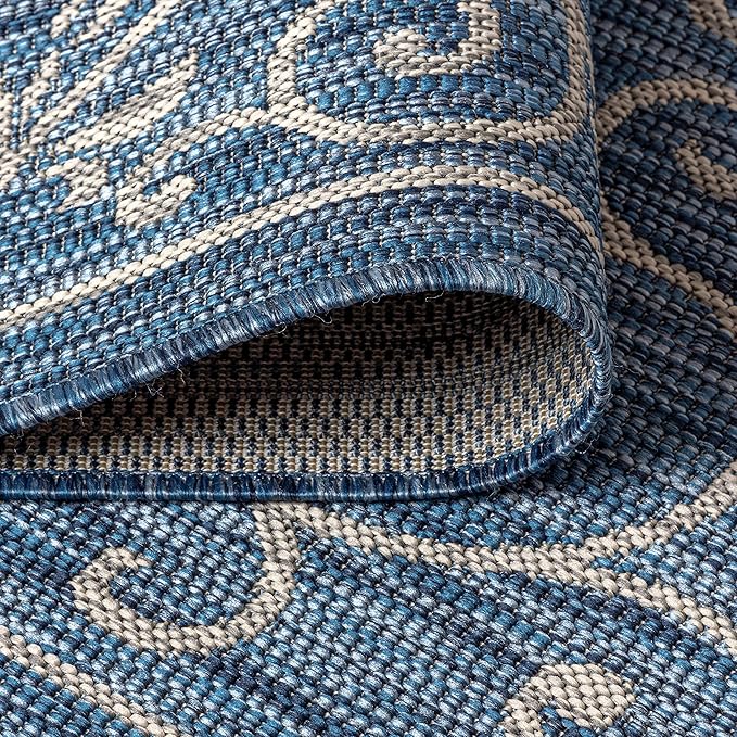 JONATHAN Y SMB106D-5TGN Charleston Vintage Filigree Textured Weave Navy/Gray 5' Octagon Indoor/Outdoor Area Rug, Non-Shedding, Stain Resistant,Fade Resistant, Easy-Cleaning for Backyard Patio, Porch