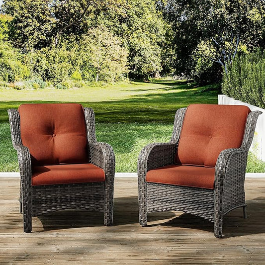 Joyside Outdoor Wicker Chair Rattan Patio Dining Chairs Set of 2 PE Wicker Patio Chairs with 4inch Seat Cushions Outdoor Patio Seating Chair for Garden, Backyard Deck(Mixed Grey/Orange)
