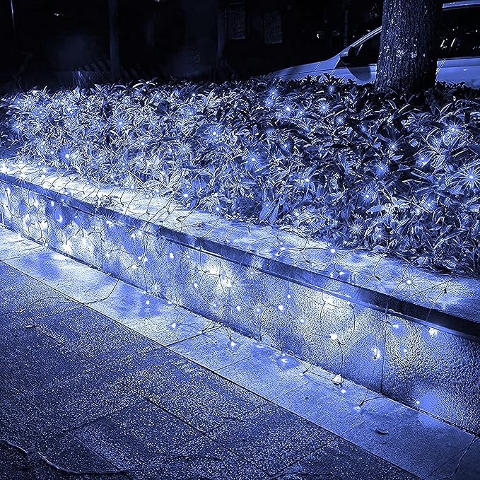 Dazzle Bright Christmas Net Lights, 360 LED 12FT x 5 FT Green Wire Waterproof Connectable String Lights with 8 Modes, Christmas Outdoor Lights for Bush Garden Party Wedding Holiday Decoration (White)