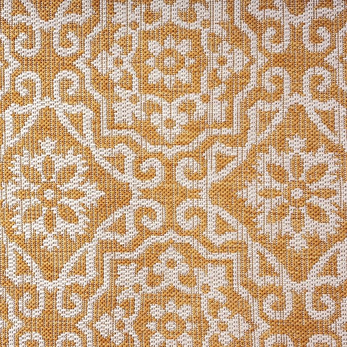 Nicole Miller New York Patio Country Julia Transitional Geometric Indoor/Outdoor Area Rug, Yellow/White, 6'6"x9'2"