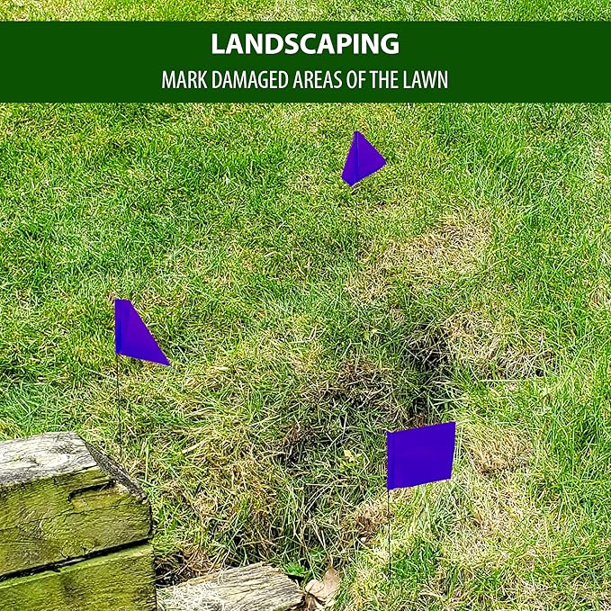 Purple Marking Flags for Yard - 4x5x15 Inch Purple Flags for Outside - 100 Pack - Markers For Lawn, Irrigation, Landscaping, Survey & Sprinkler Head Marking