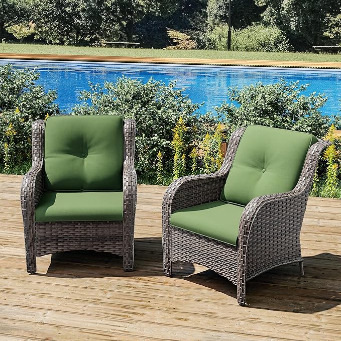 Joyside Outdoor Wicker Chair Rattan Patio Dining Chairs Set of 2 PE Wicker Patio Chairs with 4inch Seat Cushions Outdoor Patio Seating Chair for Garden, Backyard Deck(Mixed Grey/Green)