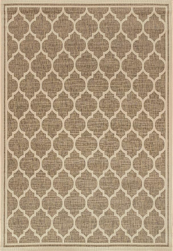Eyely BMS109A-6 Santa Monica Trebol Moroccan Trellis Textured Weave, Pet Friendly, Non-Shedding, Stain Resistant, Easy-Cleaning, Brown/Beige, 6 ft. x 9 ft., Indoor/Outdoor, Area Rug