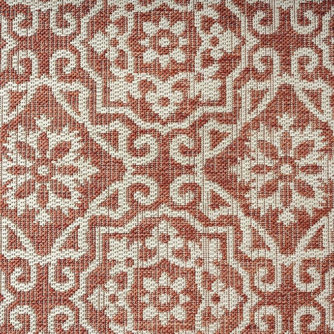 Nicole Miller New York Patio Country Julia Transitional Geometric Indoor/Outdoor Area Rug, Terracotta/Ivory, 5'2"x7'2"