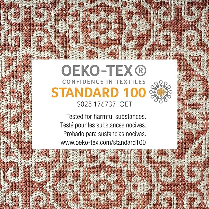 Nicole Miller New York Patio Country Julia Transitional Geometric Indoor/Outdoor Area Rug, Terracotta/Ivory, 7'9"x10'2"