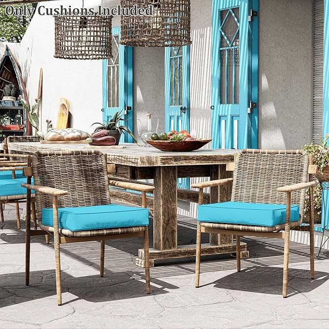 Patio Chair Cushions 22 X 22 X 4 Inch Waterproof Outdoor Seat Cushions for Patio Furniture, Outdoor Sofa Couch Pads with Ties & Handle, Set of 2, Lake Blue