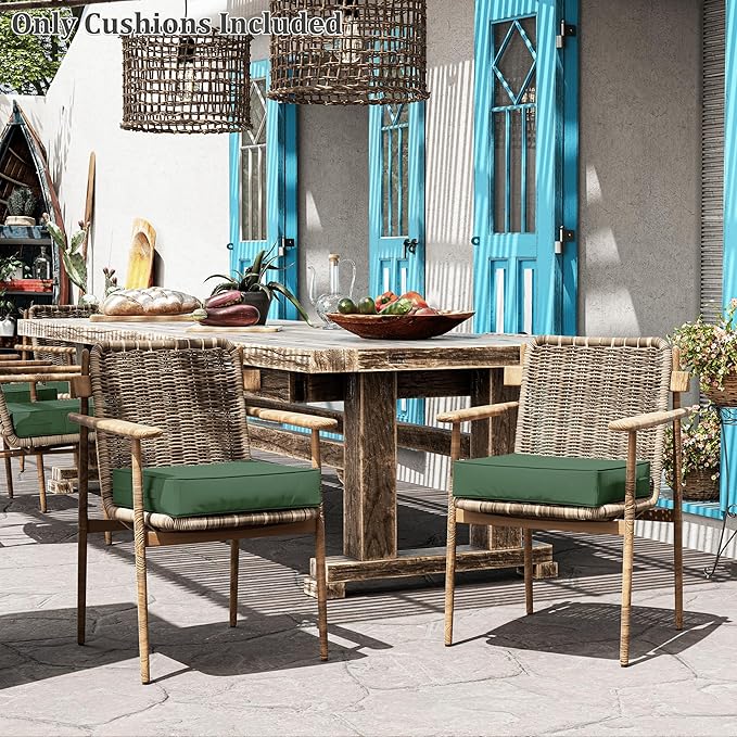 Patio Chair Cushions 19 X 19 X 4 Inch Waterproof Outdoor Seat Cushions for Patio Furniture, Outdoor Sofa Couch Pads with Ties & Handle, Set of 2, Green