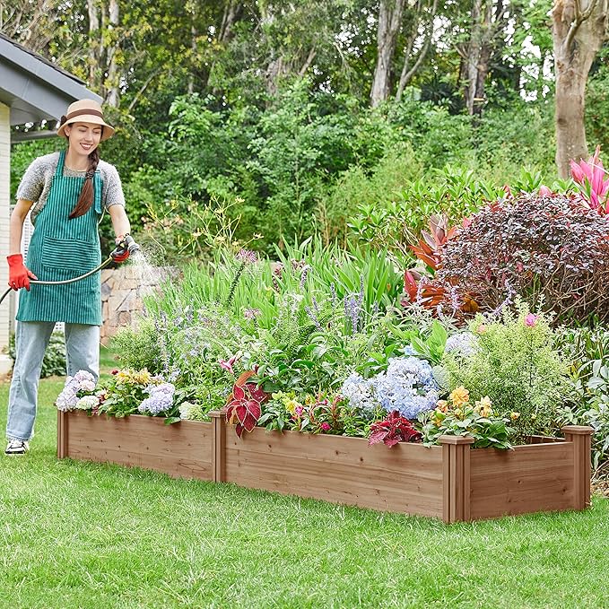 Yaheetech 8x2ft Wooden Horticulture Raised Garden Bed Divisible Elevated Planting Planter Box for Flowers/Vegetables in Backyard/Patio Outdoor, Dark Brown, 95 x 25 x 11in