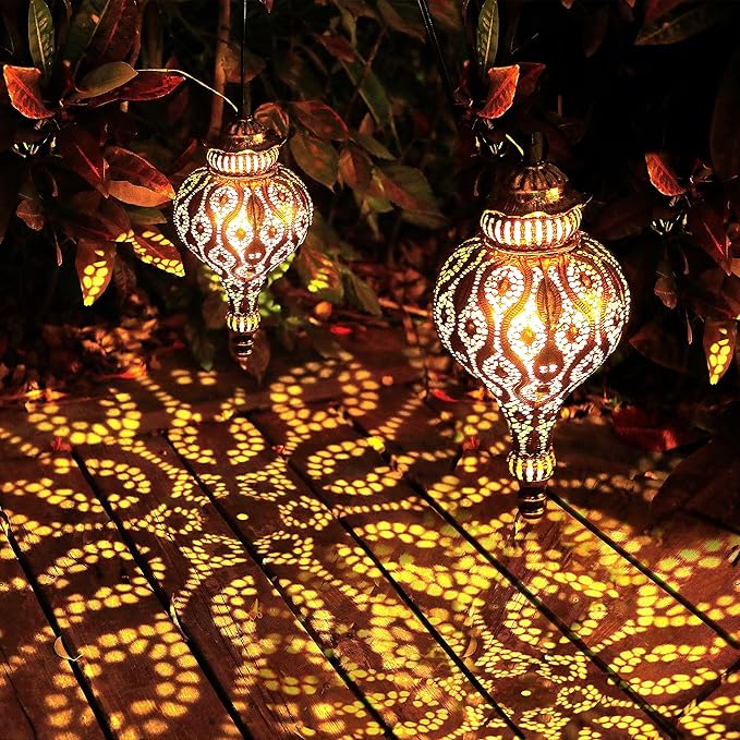 Solar Moroccan Lantern Outdoor Garden Decor(2 Pack) Solar Lanterns Outdoor Waterproof, Lanterns Decorative Outdoor Lights for Patio Pathway Yard Porch Backyard.