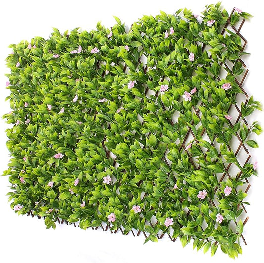 3rd Street Inn™ Leaf Trellis - Bamboo Greenery Panel - Boxwood and Ivy Privacy Fence Substitute - DIY Flexible Fencing (1, Pink Flower Sakura)