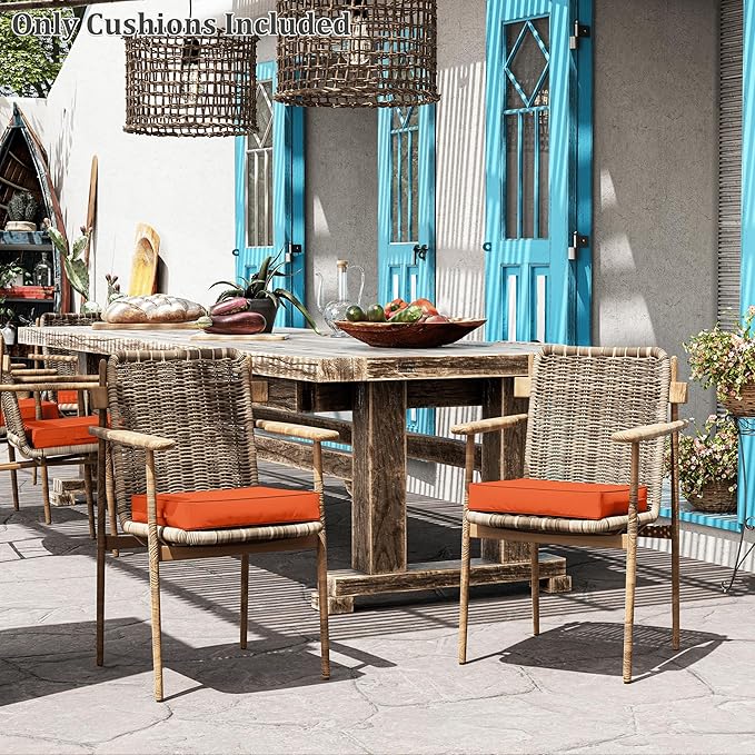 Patio Chair Cushions 17 X 16 X 3 Inch Waterproof Outdoor Seat Cushions for Patio Furniture, Outdoor Sofa Couch Pads with Ties & Handle, Set of 2, Orange