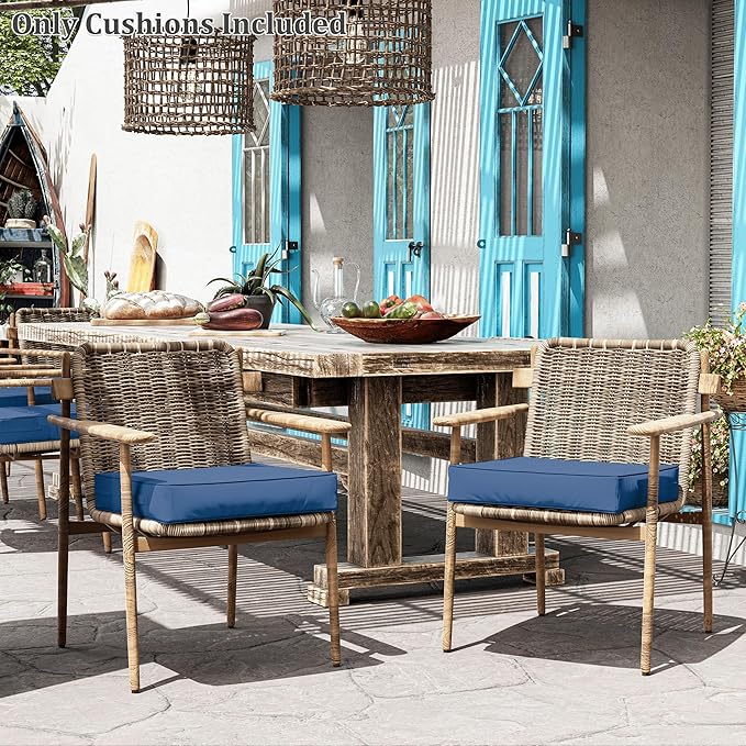 Patio Chair Cushions 22 X 22 X 4 Inch Waterproof Outdoor Seat Cushions for Patio Furniture, Outdoor Sofa Couch Pads with Ties & Handle, Set of 2, Blue