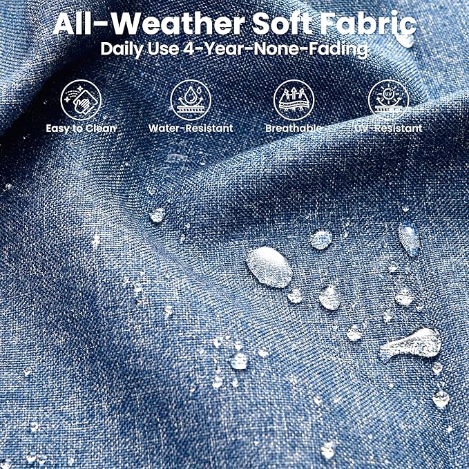 ovios 9 Pieces Patio Furniture Set with 54" Fire Pit Table, Outdoor Sofa Couch with Solar Lights Table Comfy Cushions, Modern Deep Seat Wicker Rattan Conversation Set, Denim Blue