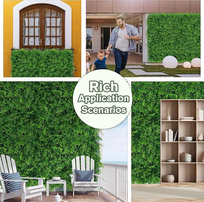 Greenery Faux Grass Wall Backdrop 72"x128" (64 SQFT) UV-Anti Artificial Green Boxwood Panel for Patio Balcony Privacy & Ivy Fence Covering Privacy, Garden, Backyard Wall Backdrop Decor