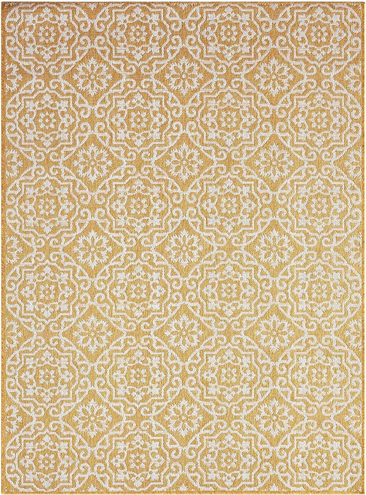 Nicole Miller New York Patio Country Julia Transitional Geometric Indoor/Outdoor Area Rug, Yellow/White, 5'2"x7'2"