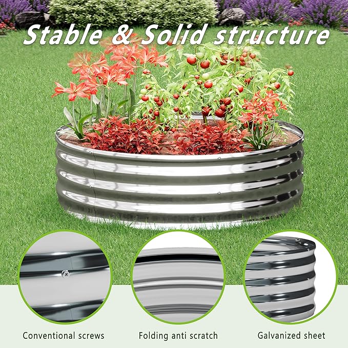 3PCS 2x2x1FT Galvanized Raised Garden Bed Kit,Vegetable Boxes-Round Metal Flower Box,Large Planter Raised Beds Outdoor Garden for Planting,Fruit,Herb-Sliver