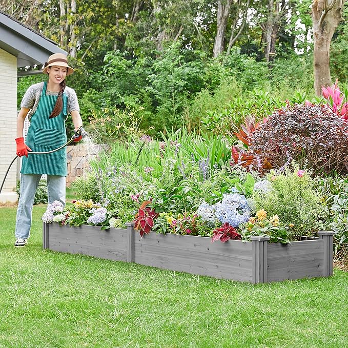 Yaheetech 8×2ft Wooden Horticulture Raised Garden Bed Divisible Elevated Planting Planter Box for Flowers/Vegetables in Backyard/Patio Outdoor, Gray, 95 x 25 x 11in